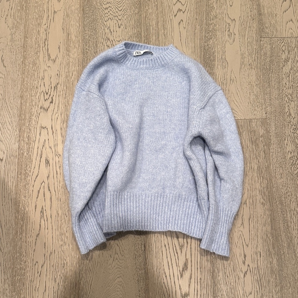 Zara Soft Heather Blue Crew Neck Knit Sweater